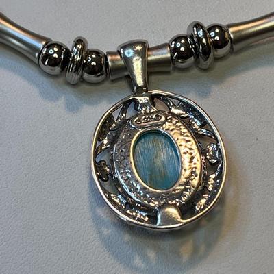 TURQUOISE AND SILVER NECKLACE w/ â€925â€ PENDANT