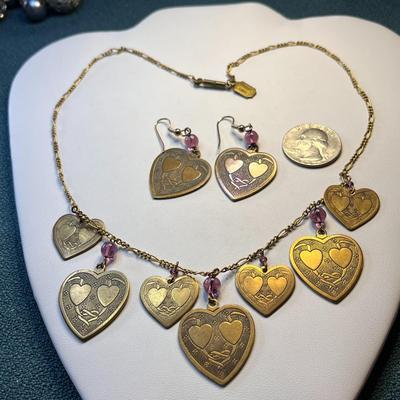 COPPERTONE HEART NECKLACE, EARRINGS SET BY â€œPIDIDOLYâ€