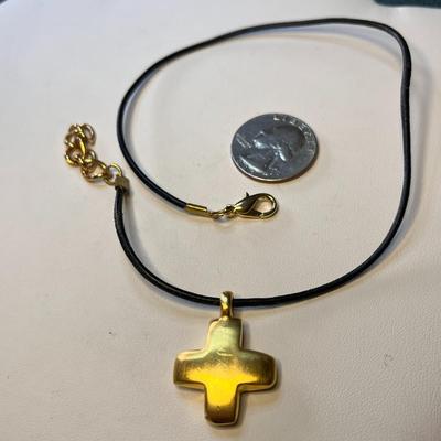 SATIN GOLD PLUS SIGN PENDANT NECKLACE