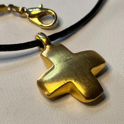 SATIN GOLD PLUS SIGN PENDANT NECKLACE