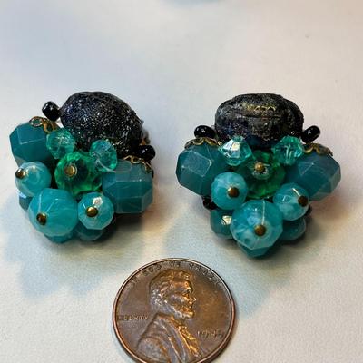 VINTAGE EARLY FACETED BEAD CLUSTER EARRINGS GERMANY