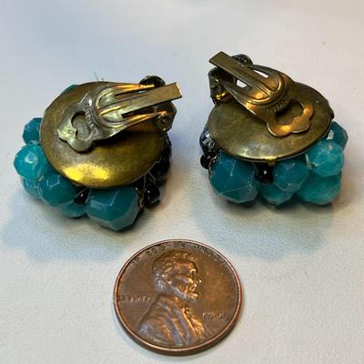 VINTAGE EARLY FACETED BEAD CLUSTER EARRINGS GERMANY