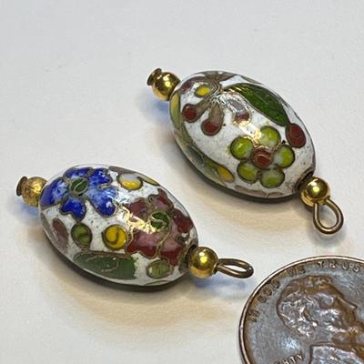 PAIR OF CLOISONNE ENAMELED BEADS 
