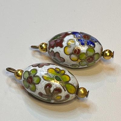 PAIR OF CLOISONNE ENAMELED BEADS 