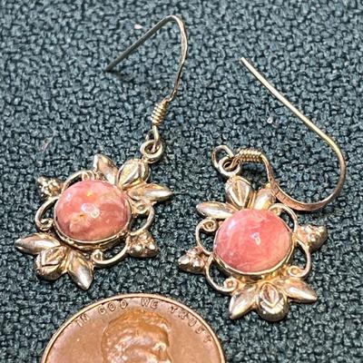 STERLING SILVER EARRINGS w/ PINK MARBELIZED GEMSTONES