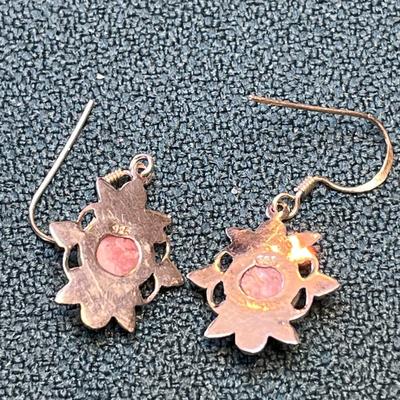 STERLING SILVER EARRINGS w/ PINK MARBELIZED GEMSTONES