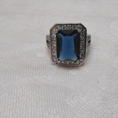 Sapphire Quartz With White Sapphire Accents 925 Ring Size 8.5