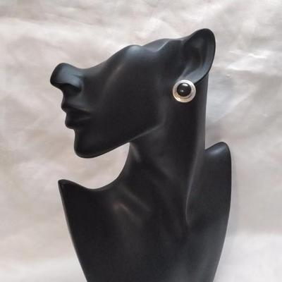 Vintage Onyx Button 925 Earrings