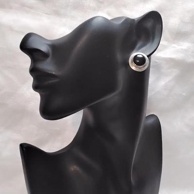 Vintage Onyx Button 925 Earrings