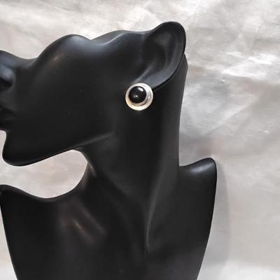 Vintage Onyx Button 925 Earrings