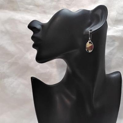 Vintage Cream Jade, Red Coral, Onyx and Sandstone 925 Earrings