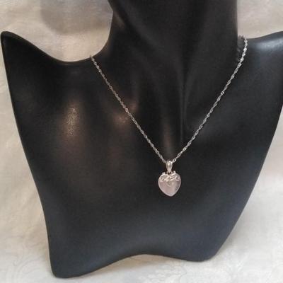 Vintage Rose Quartz Heart 18" 925 Necklace