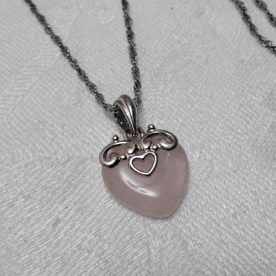 Vintage Rose Quartz Heart 18" 925 Necklace