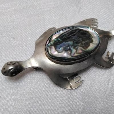 Vintage Abalone Turtle Mexico 925 Brooch