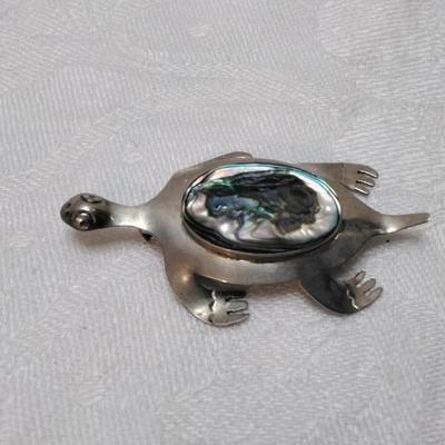Vintage Abalone Turtle Mexico 925 Brooch
