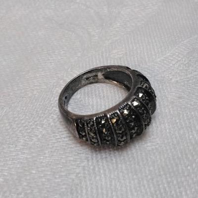 Antique Marcasite Black 925 Ring Size 6
