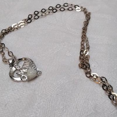Heart Shaped Opal Mom on 19"  Italian 925 Necklace