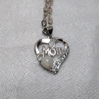 Heart Shaped Opal Mom on 19"  Italian 925 Necklace