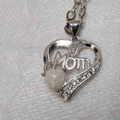Heart Shaped Opal Mom on 19"  Italian 925 Necklace