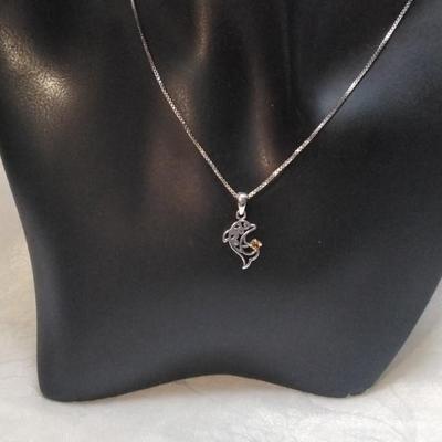 Vintage Citrine Dolphin 18" Italian 925 Necklace
