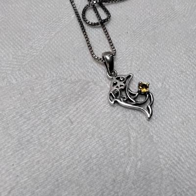 Vintage Citrine Dolphin 18" Italian 925 Necklace