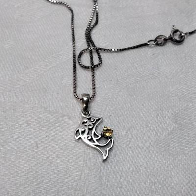 Vintage Citrine Dolphin 18" Italian 925 Necklace