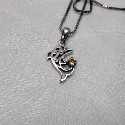 Vintage Citrine Dolphin 18" Italian 925 Necklace
