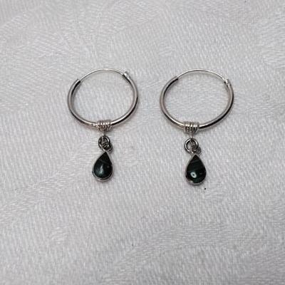 Malachite Drop 925 Hoop Earrings
