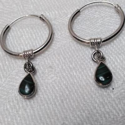 Malachite Drop 925 Hoop Earrings