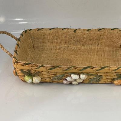 Mid-Century Fruit Style Woven Straw Raffia Basket with Jute Handles Dry Food storage