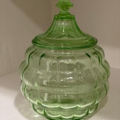 Hocking Green Block Optic Candy jar w/ Lid