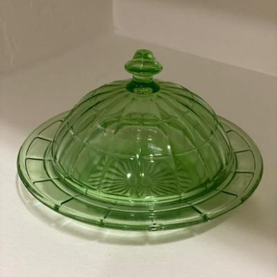 Vintage Depression Glass - Green Butter Dish