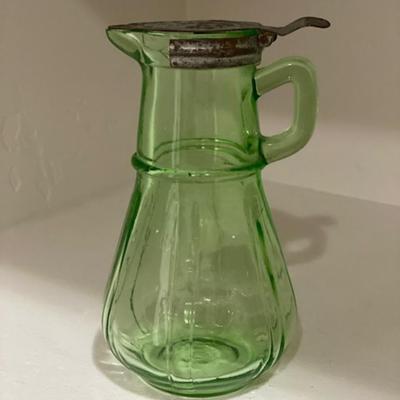 Vintage Uranium Glass Syrup Pitcher 6
