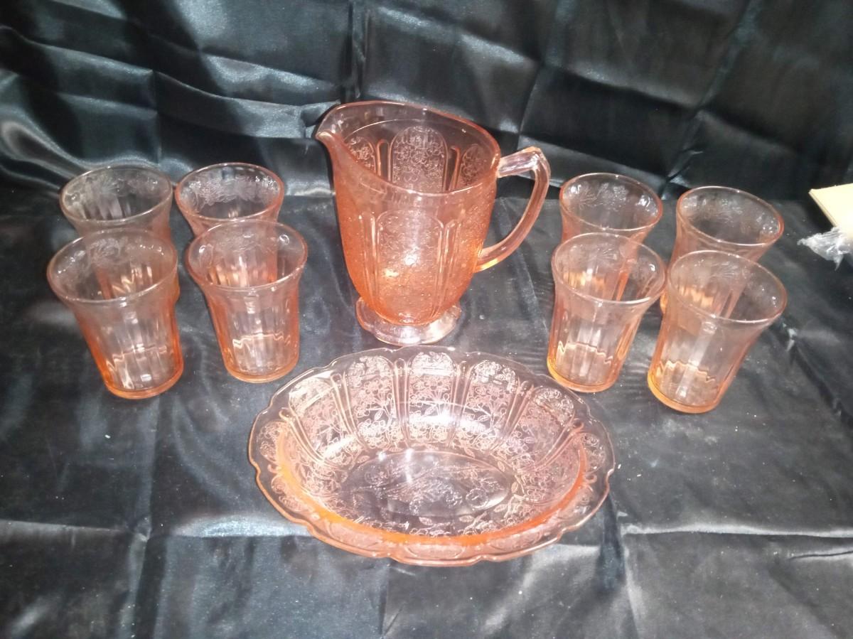 9 piece pink outlet depression glass