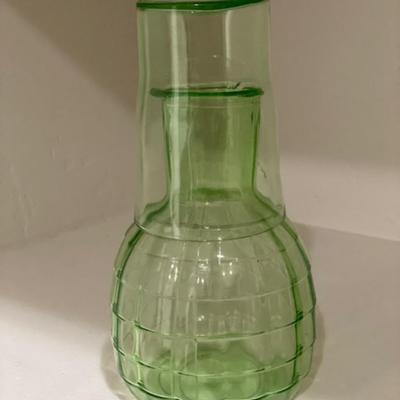 Vintage Bedside Pitcher/Glass - Vaseline Green