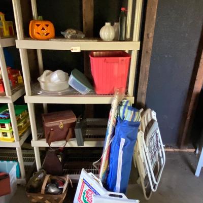 Plastic Storage Shelf with Contents