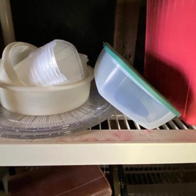 Plastic Storage Shelf with Contents