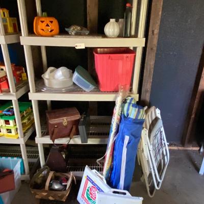 Plastic Storage Shelf with Contents
