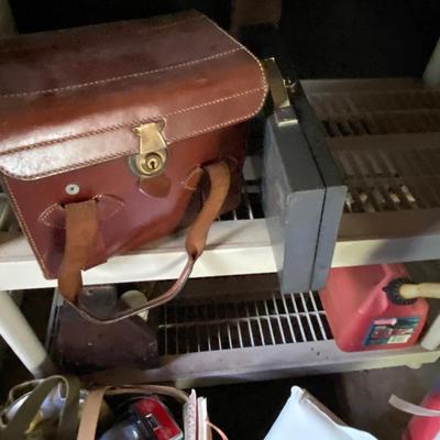 Plastic Storage Shelf with Contents