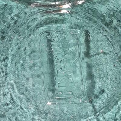 Two French light shades or vases with Glasbake apple dishes and a small dish with the last supper