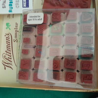 Rubber backed wooden block stamps and ink pads
