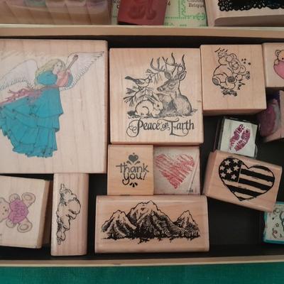 Rubber backed wooden block stamps and ink pads
