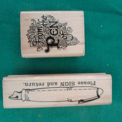 Rubber backed wooden block stamps and ink pads