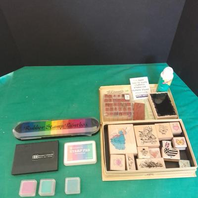 Rubber backed wooden block stamps and ink pads