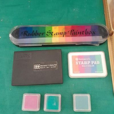 Rubber backed wooden block stamps and ink pads