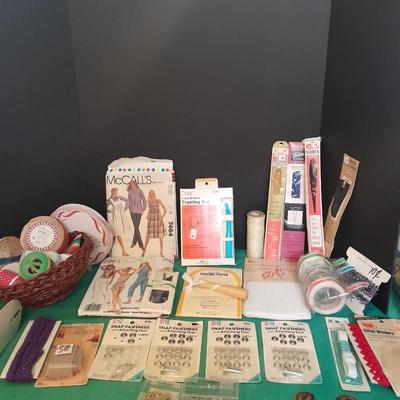 Sewing items, Patterns, Snaps, zippers, pins, concho's and more