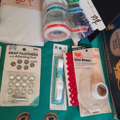 Sewing items, Patterns, Snaps, zippers, pins, concho's and more