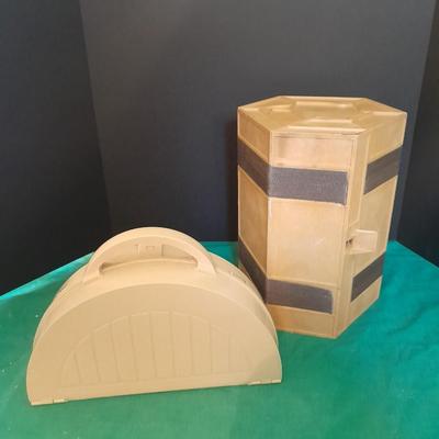 Crafting storage Vintage Rolykit tool on-roll-case from 1970 and half circle storage case