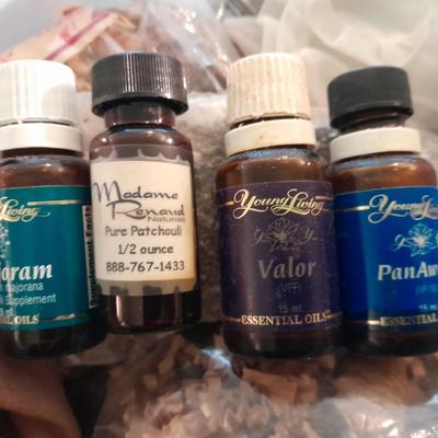 Liquid scented oils for making your own incense sticks, and fibers to make potpourri.