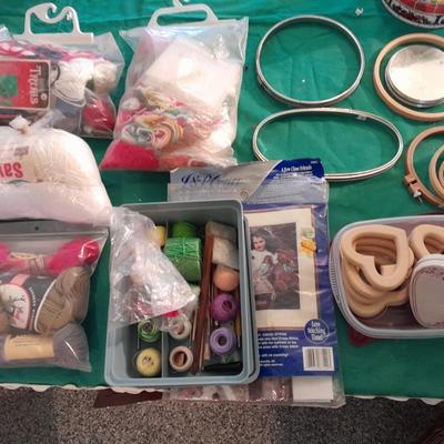 Needle Work hoops, Yarn, Embroidery thread and other crafting supplies